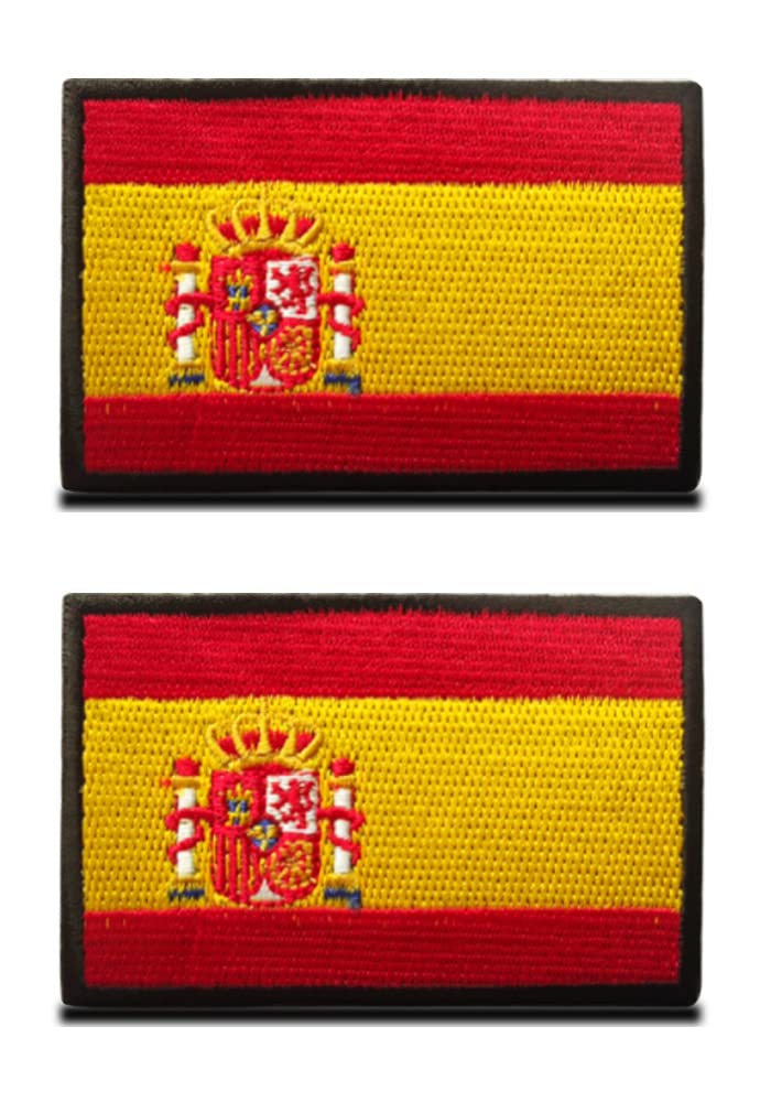 2 Pack Spain Spanish Flag Tactical Embroidered Patches - 3.15"x 2" España ES Flag Military Uniform Sew On Emblem Patch - Loop & Hook Fasteners Attach to Backpack, Clothes, Garment & Gears — image 1