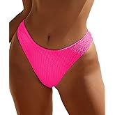 YMISAN Women's Bikini Swim Bottom Briefs Ribbed High Cut Mid Waist Cheeky Bathing Suit Bottom
