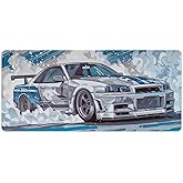 FeoYoed Cool Drift Car JDM R34 Large Gaming Mouse Pad Non-Slip Rubber Base Desk Mat Computer Accessories for Office & Gaming Setups 40x90cm