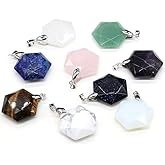 LHJ 5 Pcs Natural Hexagram Stone Pendants Healing Crystal Necklace Charms for Jewelry Making Love Gift