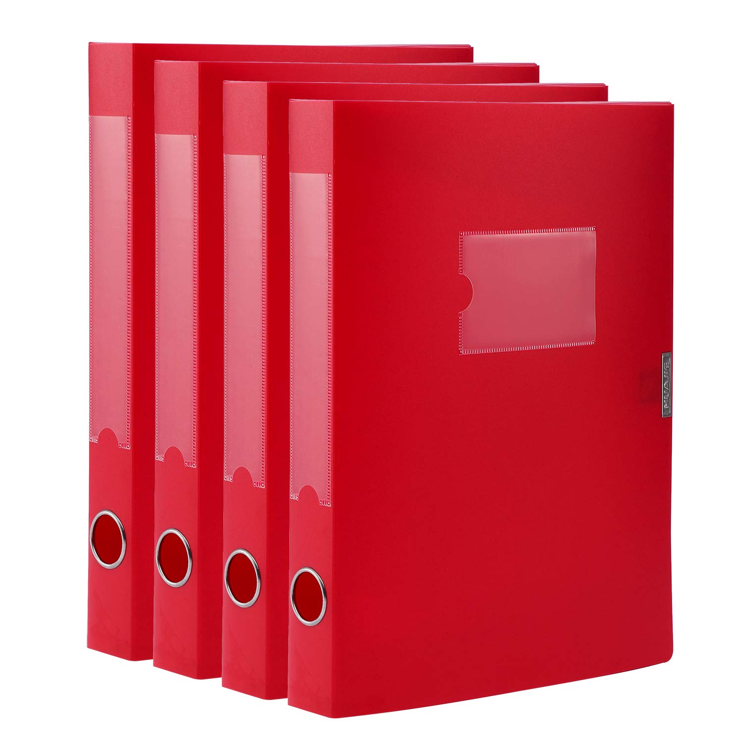 DONGLI A4 Storage File Boxes Plastic Filing Box(4 Pack),40mm Spine, A4 Archiving Box for Office School - Red