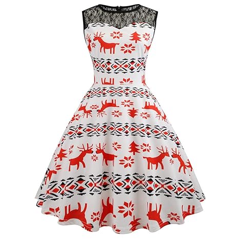 Vectry Kleider Damen Rockabilly Kleid Elegante Kleider Lange Kleider Frauen Sommer Festliche Damenkleider Knielang - Damen Vi