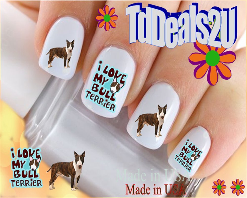 Nail Art Decals WaterSlide Nail Transfers Stickers Dog Breed - Bull Terrier Bindle I Love Nail Decals - Salon Quality! DIY Nail Accessories