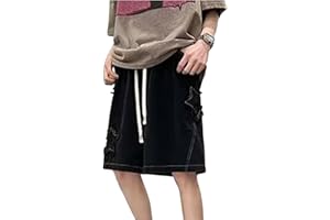 FCOOLYEET Men's Denim Shorts Y2k Baggy Star Jorts Shorts Loose Fit Patchwork Jeans Shorts Y2k Fashion Streetwear