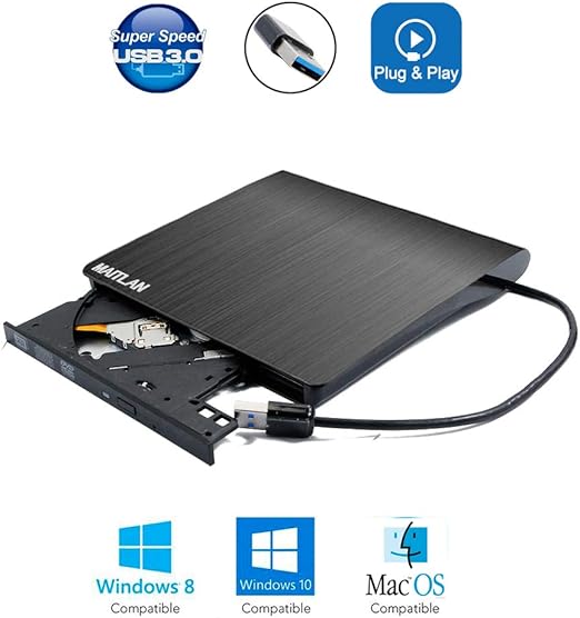 Ultra Slim USB 3.0 External DVD CDROM Player Drive, Portable Dual