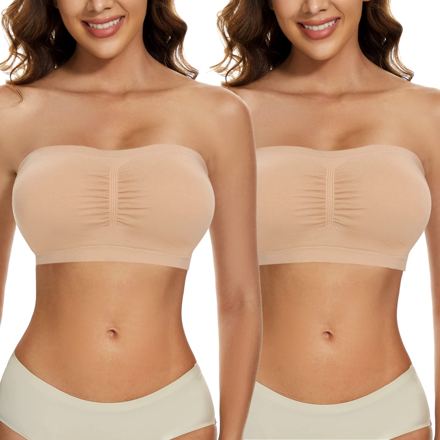 Photo 1 of SEXYEYE 1 Pair Women Bandeau Bra Padded Wireless Strapless Bra Seamless Bandeau Sports Bra Bandeau Bralette Wirefree Tube Top Bra Large
