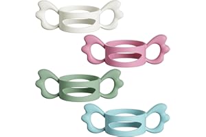 FAREVER Baby Bottle Handles, Silicone Wide-Neck Baby Bottle Handle, Easy Grip Bottle Outer Diameter Over 6cm for Bottle White Pink Green LightBlue,Angel Wing（4 Pack）