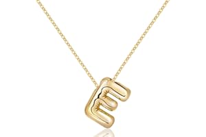Rhinelife Letter Necklace Bubble Initial Pendant Necklaces for Women Girl Cute Alphabet 14K Gold Plated Design Balloon Puffy Name Personalized Teen Jewelry