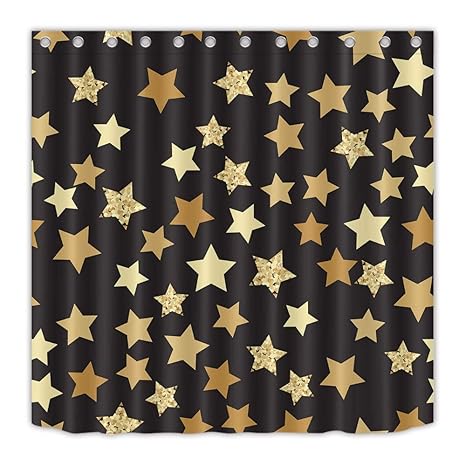 Maoyym2 Waterproof Polyester Black And Gold Star Print Shower