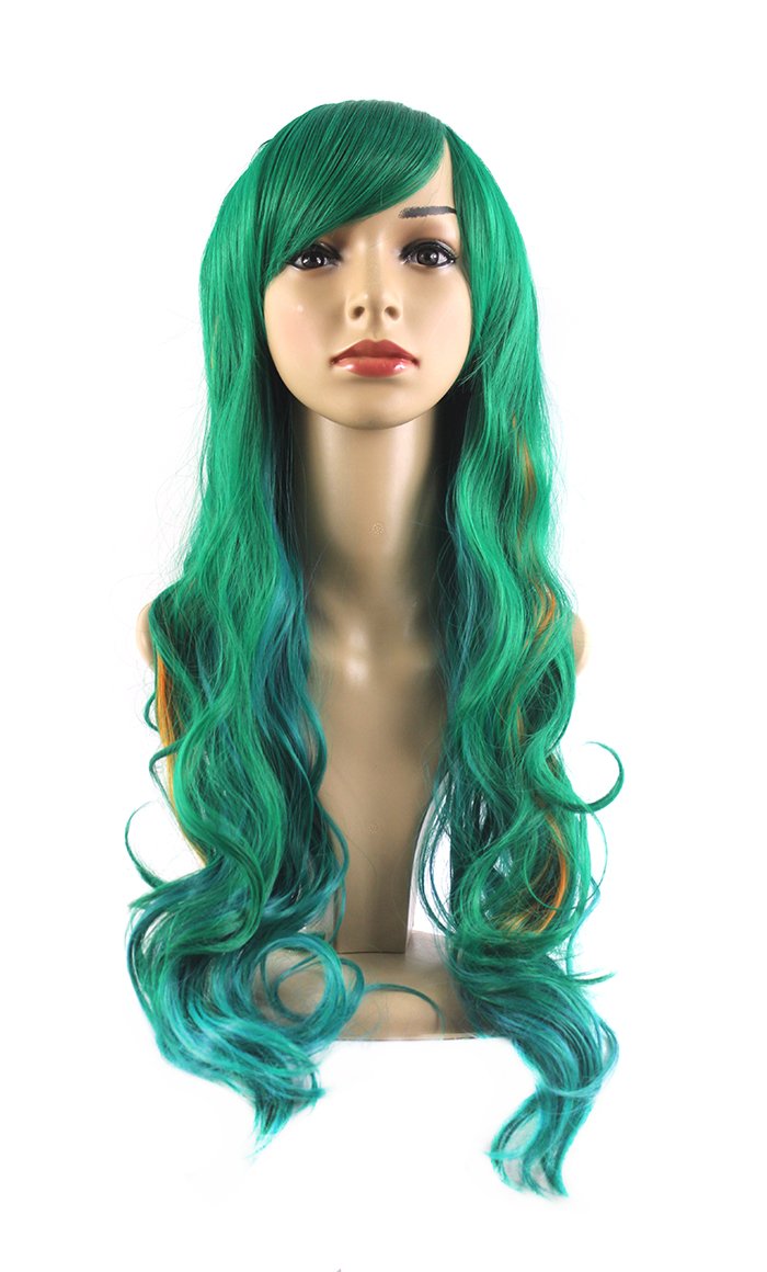 Xiaoyu 1062cm Harajuku Style Mixed Blue Green Yellow Long Female Curly Cosplay Wig by Xiaoyu