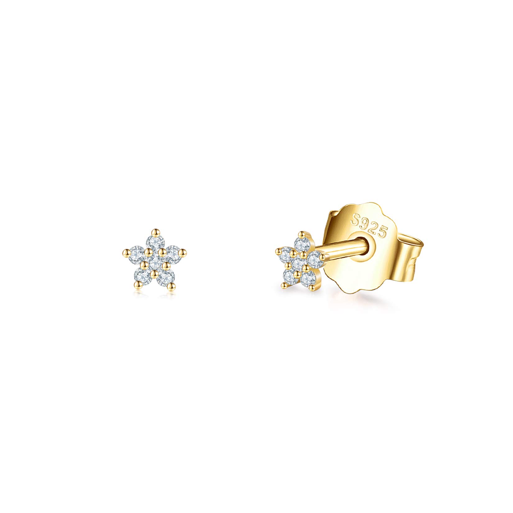 14K Gold Plated Stud Earrings for Women Girls, Tiny Flower Stud Earrings Small 925 Sterling Silver Hypoallergenic Cubic Zirconia Helix Cartilage Earrings Piercing Sleeper Studs, 3mm — image 1