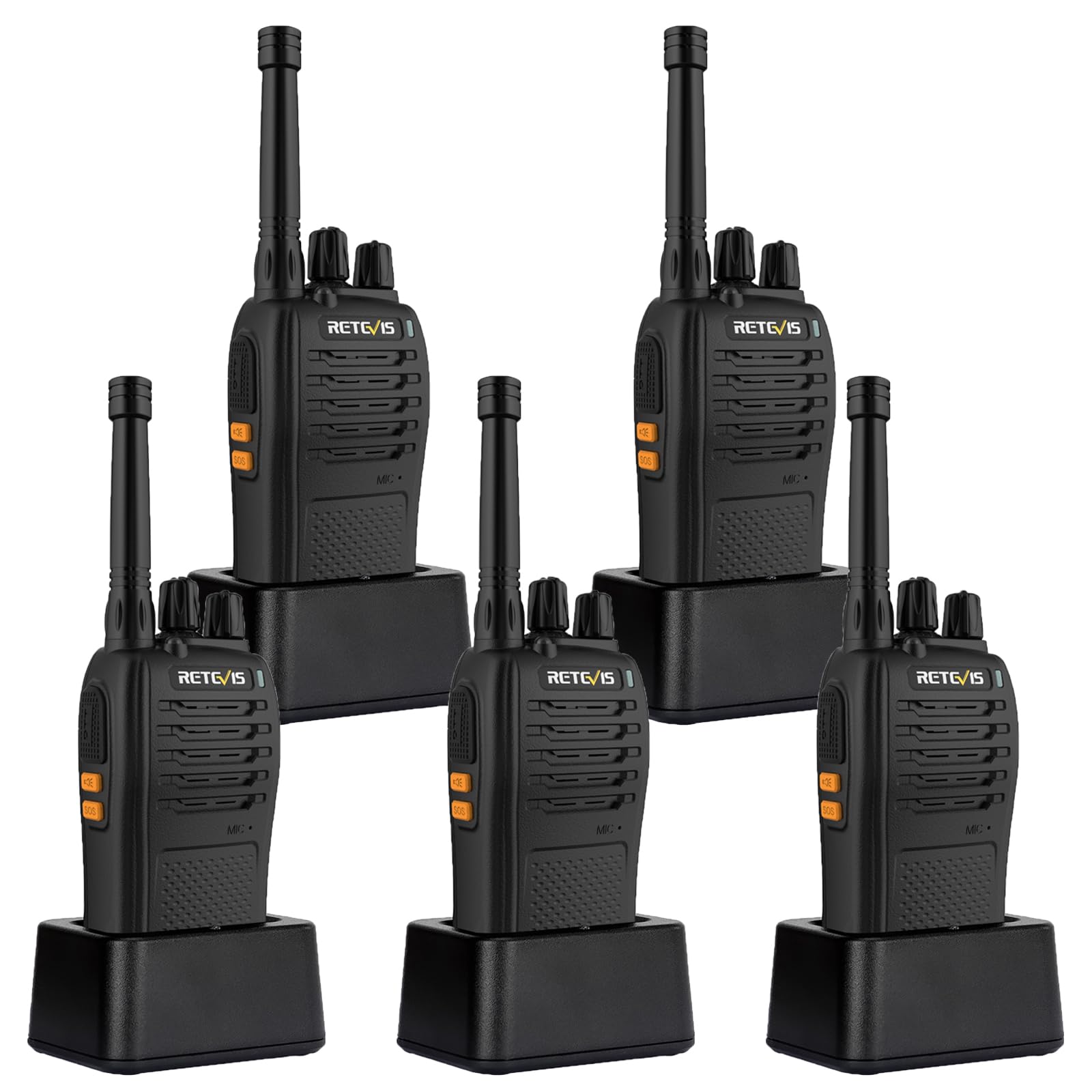 Retevis RB668 Walkie Talkie Rechargeable, Professional Walkie Talkies for Adults PMR446, LED Flashlight, Emergency Alarm, H777 New Version, VOX, 2 Way Radio for School, Store, Logistics (Black,5 Pcs)