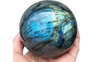 AIERCRYSTAL 6-7CM/2.36-2.76inch Natural Crystal Ball Labradorite Sphere Moonstone Stone Crafts Polished Decorative Sphere Reiking Healing Crystals Ball Stone Fengshui Home Decoration (Labradorite, 60-70mm)