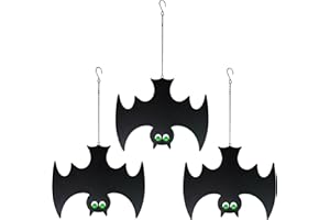 BVLFOOK Metal Bats Hanging Decor Halloween Decorations Indoor Outdoor 3PCS Holiday Party Spooky Stylish Décor Glowing Eyes Bats