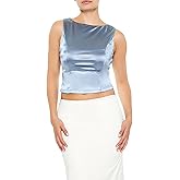 Forever 21 Women's Sleeveless Satin Tank Top Blue