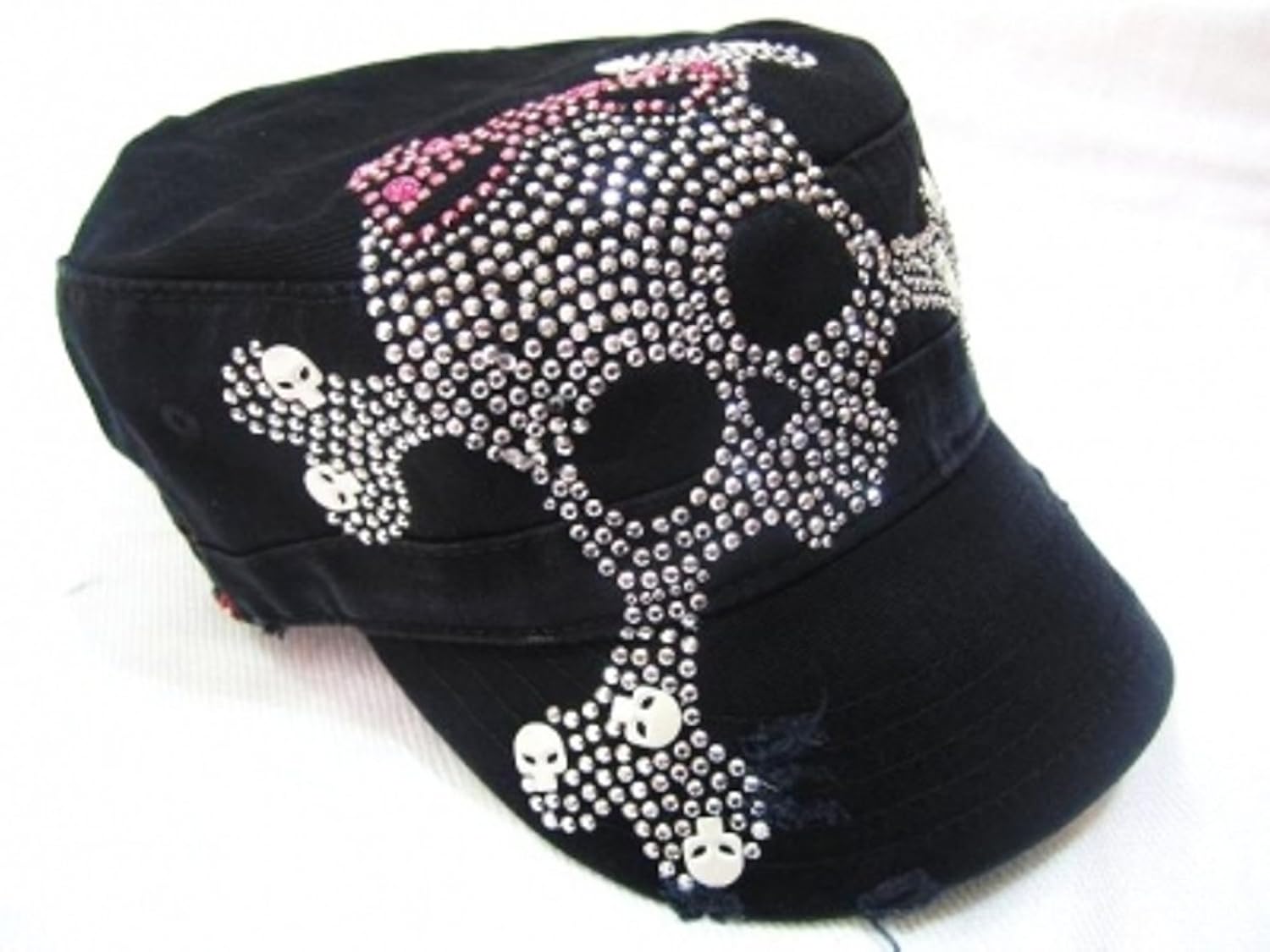 Ladies Olive & Pique Rhinestone Skull n Bow Hat My Sugar Skulls