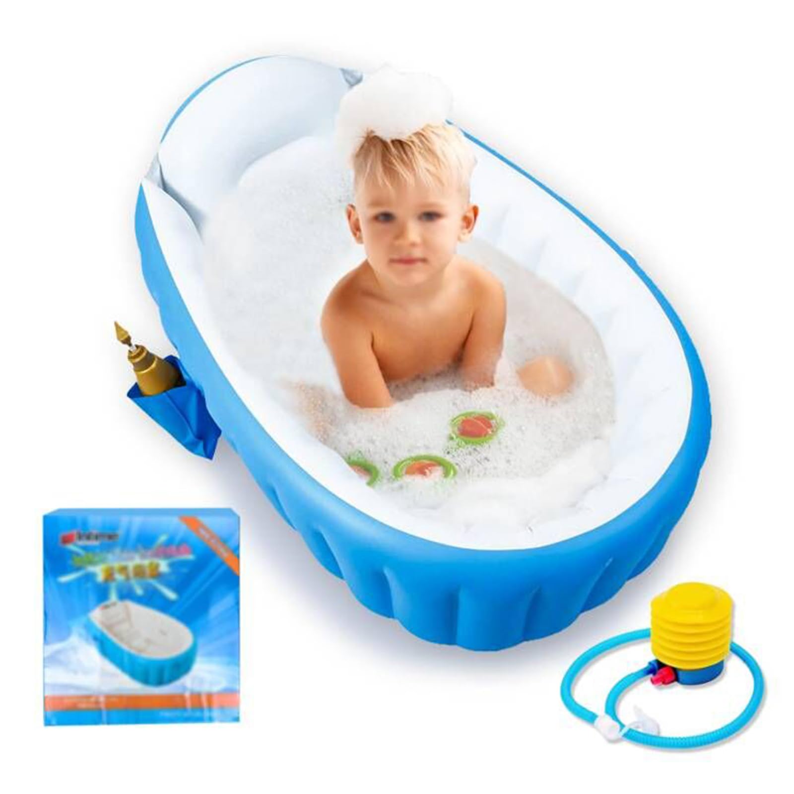 Locisne Baby Soft Foldable Travel Air Shower Bathtub, Children Inflatable Anti-Slippery Swimming Pool Basin Seat Baths Big Size(for 0-3 Years) + Air Pump