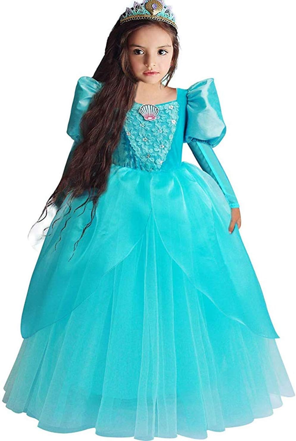 Amazon Cqdy アリエル ドレス 子供 Ariel リトルマーメイドコスチューム アームカバー 2点セット スカート6層構造 ディズニーなりきりワンピース 人魚姫 子供ドレス 誕生日プレゼント Tdlイベント パーティー ステージ衣装 演劇 文化祭 1 キッズ