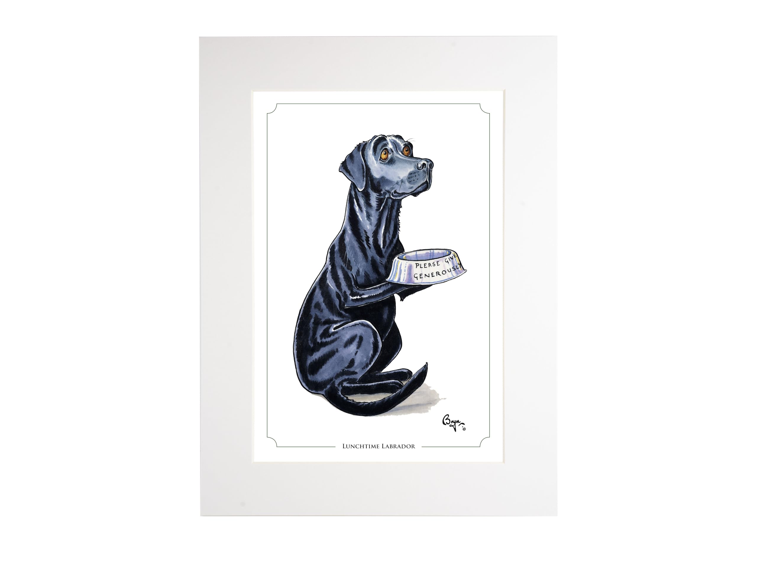 Bryn Parry Lunchtime Labrador cartoon. Open edition, embossed, collectable mounted print ready to frame