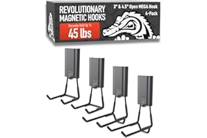 GATOR MAGNETICS MEGA 3 & 4.5" Open Hooks, 45 lb Heavy Duty Magnetic Hooks for Steel Surfaces, Patented Easy-Release, Non-Slip Grip – Storage & Organization, Garage, Home Tools & Gear Storage – 4 Pack