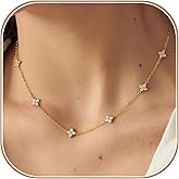 LUNADORN Dainty Gold Silver Necklaces for Women Trendy Non Tarnish 14K Gold Plated Cubic Zirconia Diamond Necklace Layered Cute Station Choker Necklace Stack for Women Jewelry Gifts