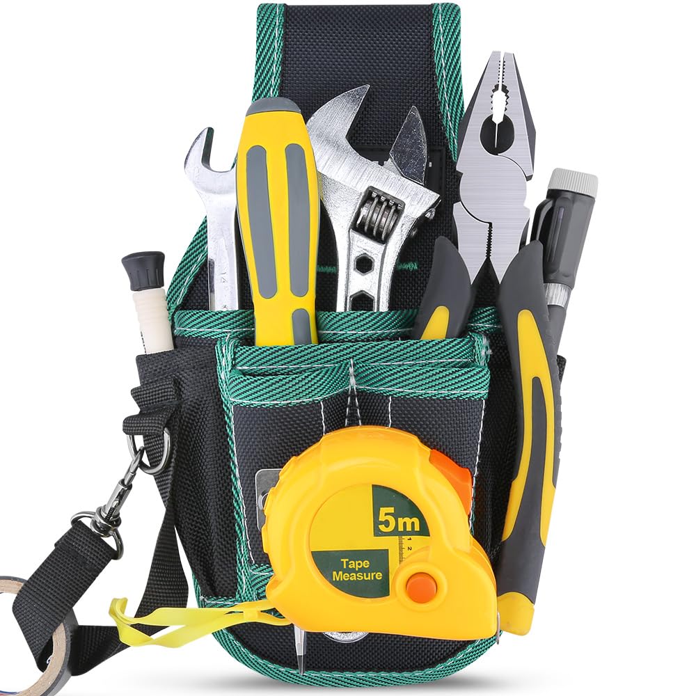 WINHUNT Tool Belt Pouch, Tool Organisers for Tools and Small Parts, 9 Pockets Tool Pouch with Tape Strap Loop, 14x7x25cm