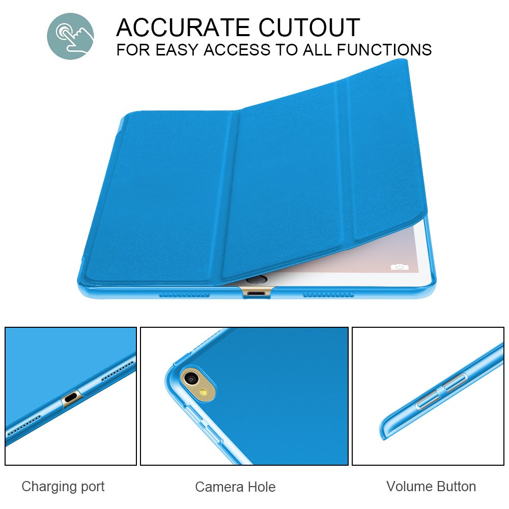 For iPad Pro 10.5 inch Cover Leather with Trifold Stand Shockproof Auto Sleep Wake Full Body Protective Light Slim Smart Tablet Case 2017 Sky Blue CAM-ULATA
