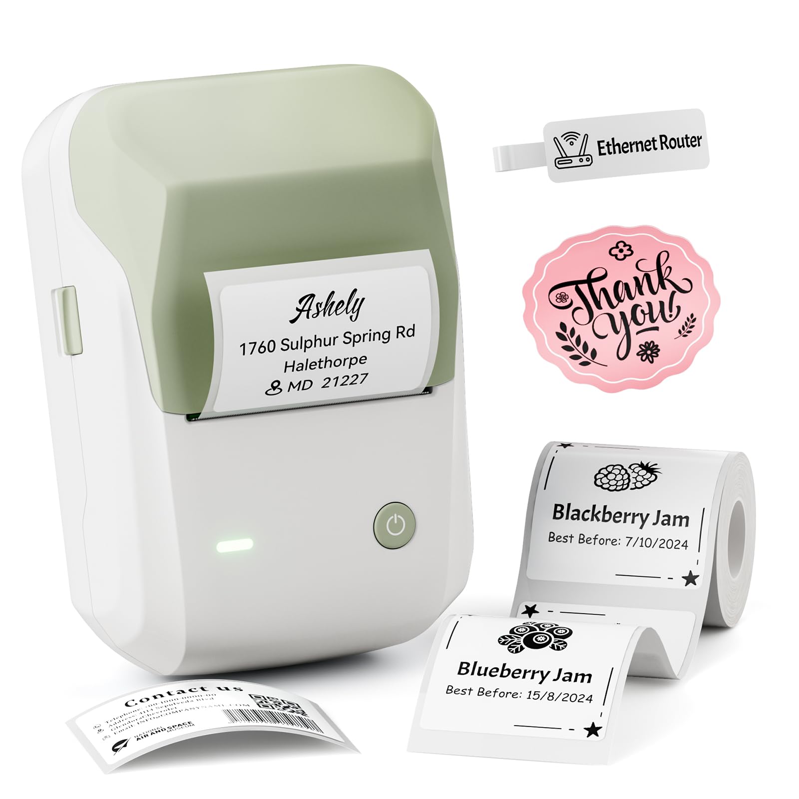 NIIMBOT B1 Label Maker, Bluetooth Portable Thermal Printer Machine with Large Waterproof Tape and Multiple Templates for Small Business,Office,Home,School, 2 Inch (Green, 1 Printer+1 Roll Label) Image