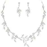 EVER FAITH Wedding Jewelry for Bride Women Bridesmaid, Sparkly Cubic Zirconia Pear-Shaped Birthstone Leaf Necklace Earrings Set for Prom