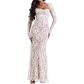 Women Cami Lace Maxi Dress Romantic Long Sleeve Lace Bodycon Dresses Elegant