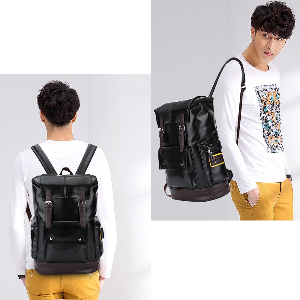 Zaino Spalla Pelle SINOKAL Zaino Porta PC Donne Uomo Impermeabile Zaino Scuola Borsa a tracolla Zaino per il Daypack sportivo da viaggio Nero