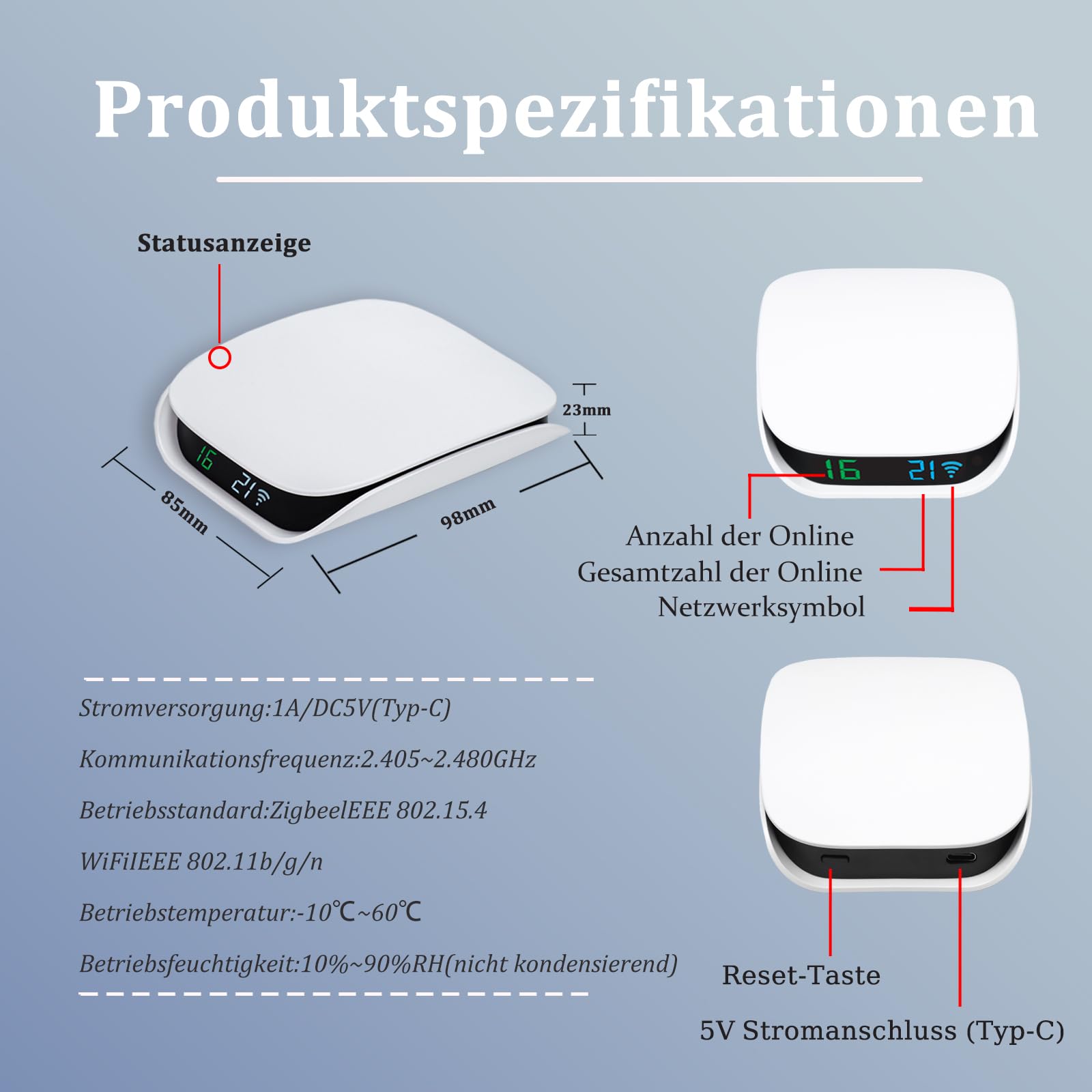 CHSGD Tuya Zigbee Gateway Hub [Online-Geräten Anzeigemenge]Smart Bluetooth ZigBee Hub&Controller für Hausautomation Intelligenter Zigbee Gateway Bridge Kompatibel mit Alexa,Google Home,Smart Life,Weiß 7
