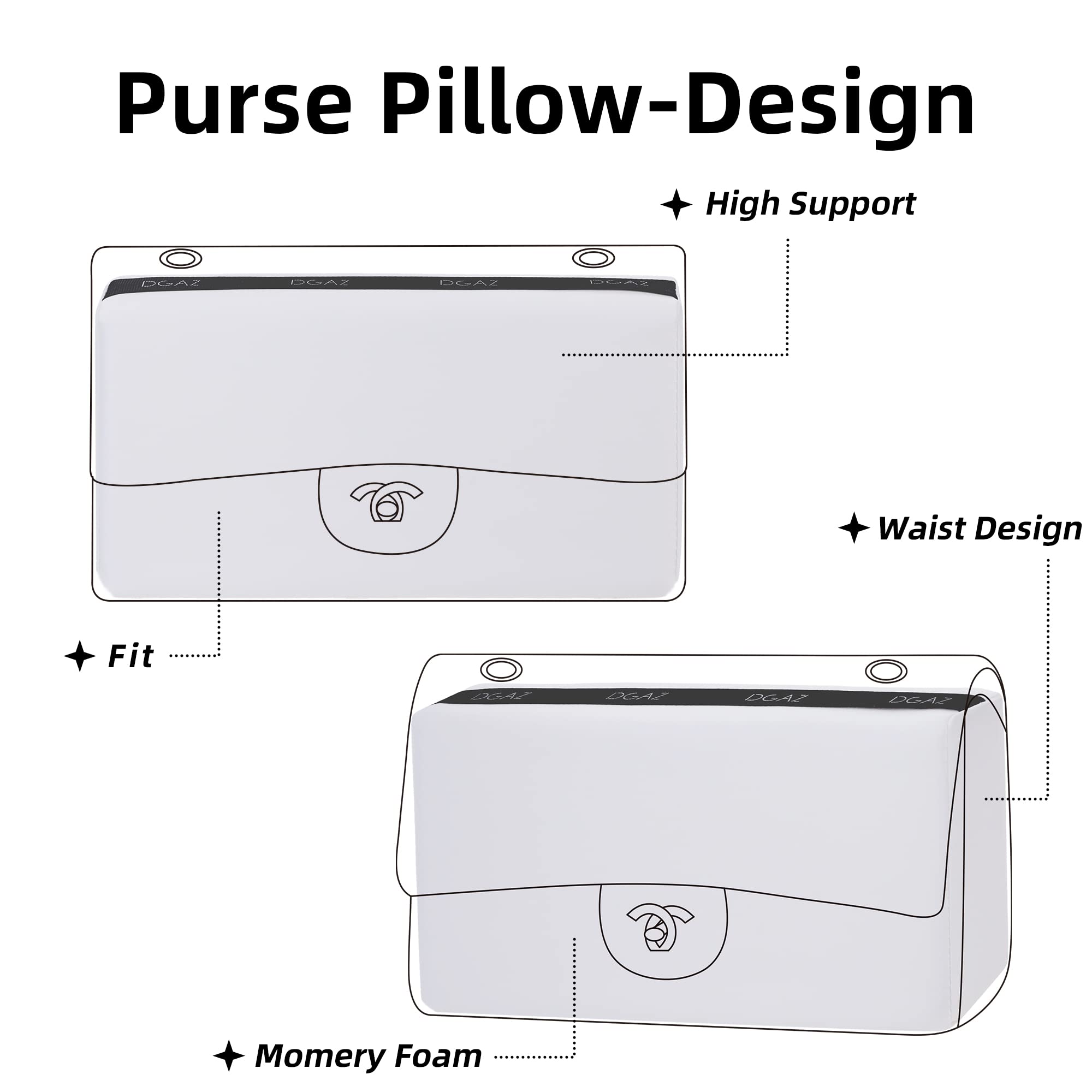 DGAZ Purse Pillow Shaper Insert for Chanel CF Bags, Silky Pillow Shaper for Luxury Handbags（White, Jumbo 30）