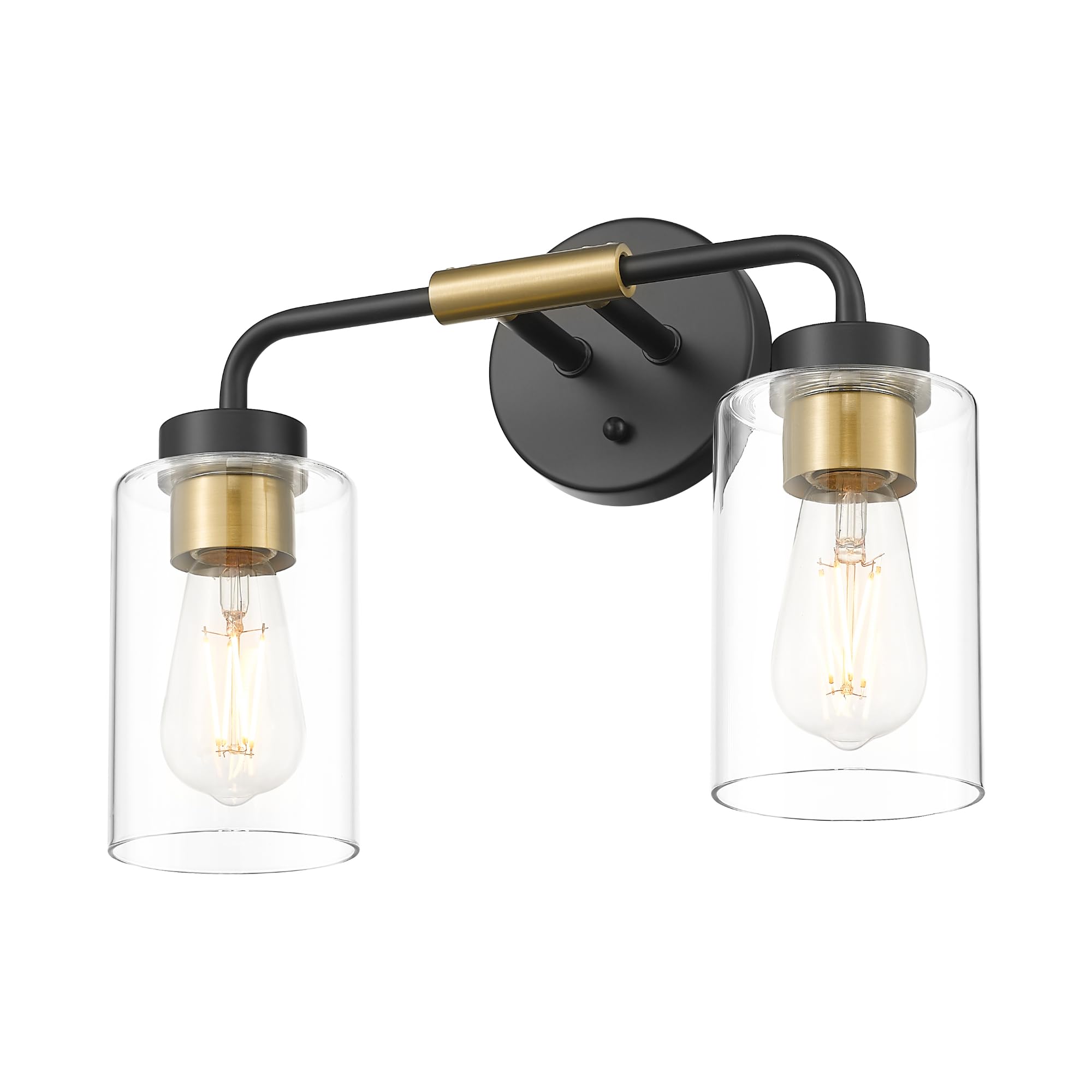 Photo 1 of ***DOES NOT WORK, SOLD AS PARTS*** zeyu 2-Light Modern Vanity Lighting Fixture, 14 Inch Black and Gold Bathroom Light Fixture with Clear Glass Shade, ZS62B-2W BK+BG