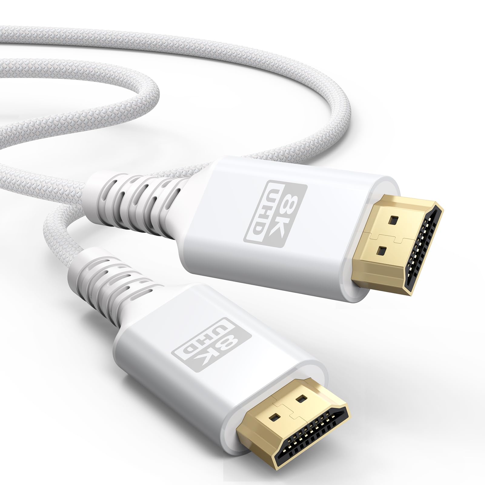 Photo 1 of UVOOI 8K White HDMI Cable 6.6FT/2M, 48Gbps Ultra High Speed HDMI 2.1 Cable eARC Braided HDMI Cord with 8K@60Hz, 4K@120Hz, HDR10+, Dolby, 3D, HDCP2.3 for Laptop/Monitor/HDTV/Soundbar/Blu-ray/PS5/Xbox