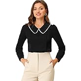 Allegra K Women's Vintage Peter Pan Collar Shirt Cute Lacy Trim Long Sleeve Blouse