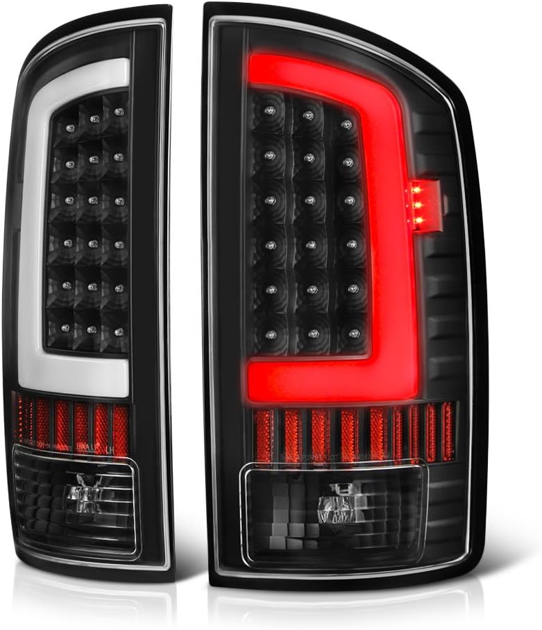 VIPMOTOZ OLED Neon Tube Tail Light Lamp For 2002-2006 Dodge RAM 1500 2500 3500 - Matte Black Housing, Driver & Passenger Side