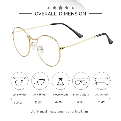 Kursan Classic Round Clear Lens Glasses for Women Men Circle Metal Frame  Non-Prescription Eyeglasses (Gold)