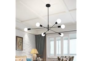 LWMOO Sputnik Light Fixture,6-Light Black Sputnik Chandelier over Table,Mid Century Chandeliers for Dining/Living/Bedroom Kitchen Island(95% Assembled.)