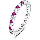 DAYBYDAY Sapphire/Emerald/Ruby Full Eternity Rings for Women, 2.4mm Thin Birthstone Stackable Rings, 925 Sterling Silver/14K Gold Plated Gemstone Wedding Band Size 6 to 10
