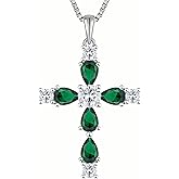 YL Cross Necklace for Women 925 Sterling Silver Halo Gemstone Pendant Birthstone Religious Jewelry for Mom