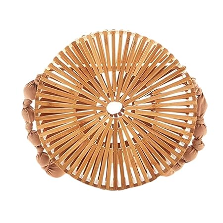 FENICAL Handbags Half-Moon Bamboo Purse Handmade Summer Beach Tote Bag for Women - S