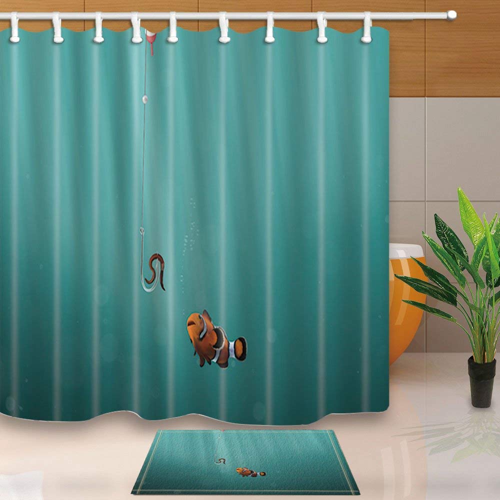 Bath Shower Curtain Rods Gohebe Fish With Fishing Rod And