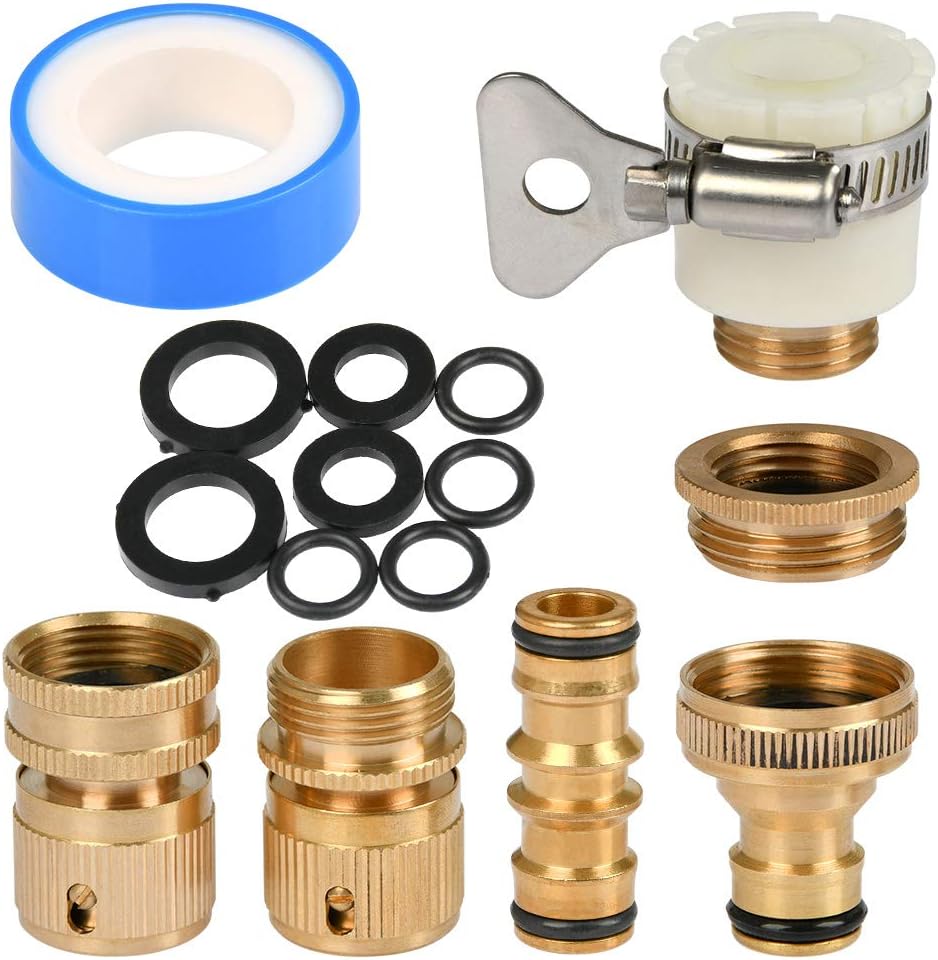 TIMESETL Brass Garden Hose Expandable Stretch Fittings Tap Adaptors Connectors Garden Hose Nozzle Connect Kit - 3/4" thread garden hose connection