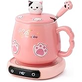 Bgbg Coffee Mug Warmer & Cute Cat Mug Set, Electric Beverage Cup Warmer for Desk Home Office with Three Temperature Up to, Coffee Warmer for Cocoa Milk Tea Water Candle, 8 Hours Auto Shut Off