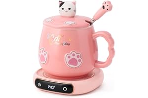 Bgbg Coffee Mug Warmer & Cute Cat Mug Set, Electric Beverage Cup Warmer for Desk Home Office with Three Temperature Up to, Coffee Warmer for Cocoa Milk Tea Water Candle, 8 Hours Auto Shut Off