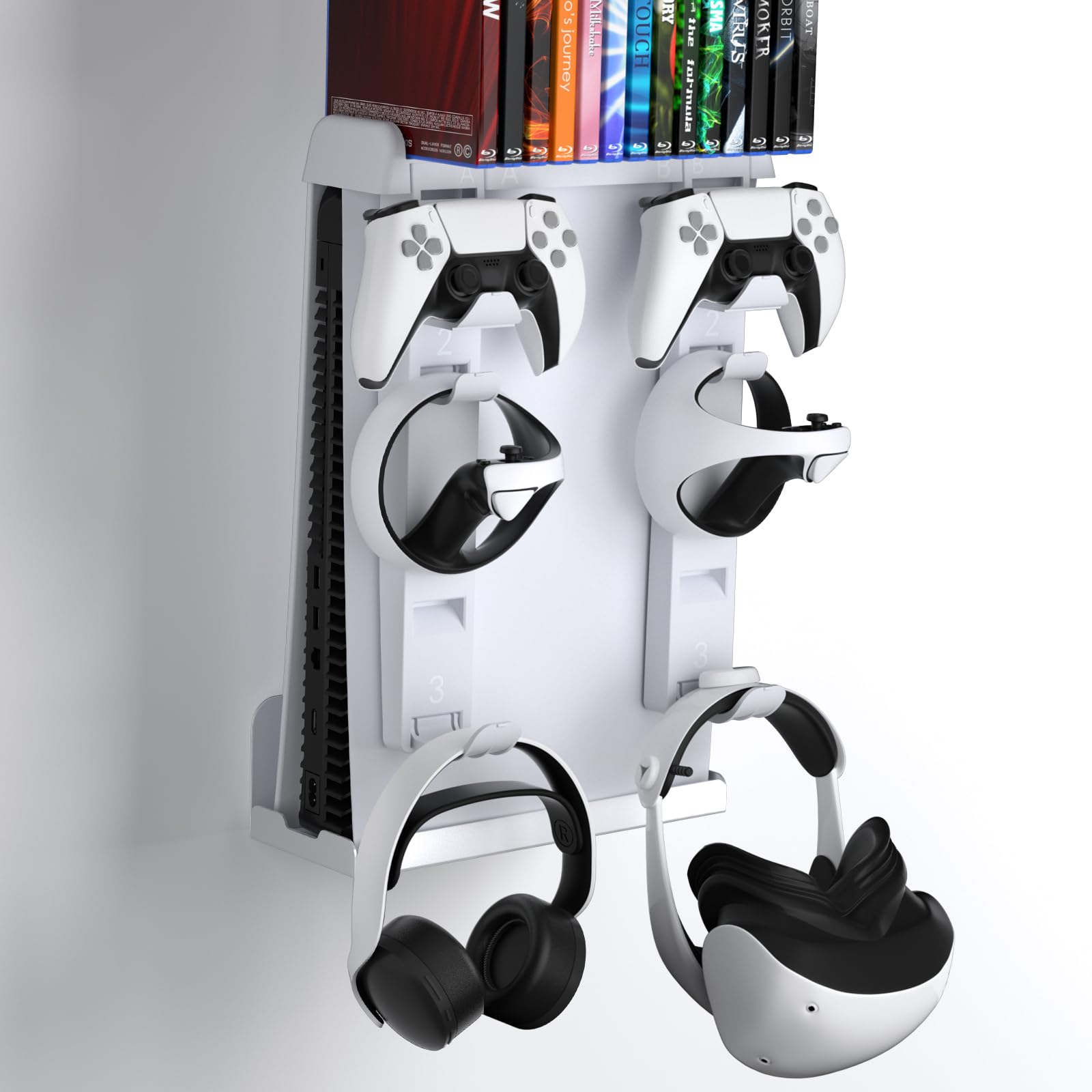 Photo 1 of innoAura P5 Wall Mount Bracket for P5 2020 Model, 8-in-1 Adjustable Mount Kit Compatible with P5 Digital/Disc Edition Consoles, Controllers, Headset, P-SVR2 & 14 Game Slots - White