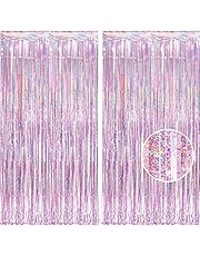 BRAVESHINE 2 Pack 3.2 ft x 8.2 ft Tinsel Foil Fringe Curtains Metallic Photo Booth Backdrops Party Supplies for Birthday Wedding Christmas Bridal Shower Bachelorette Holiday Decorations - Light Pink