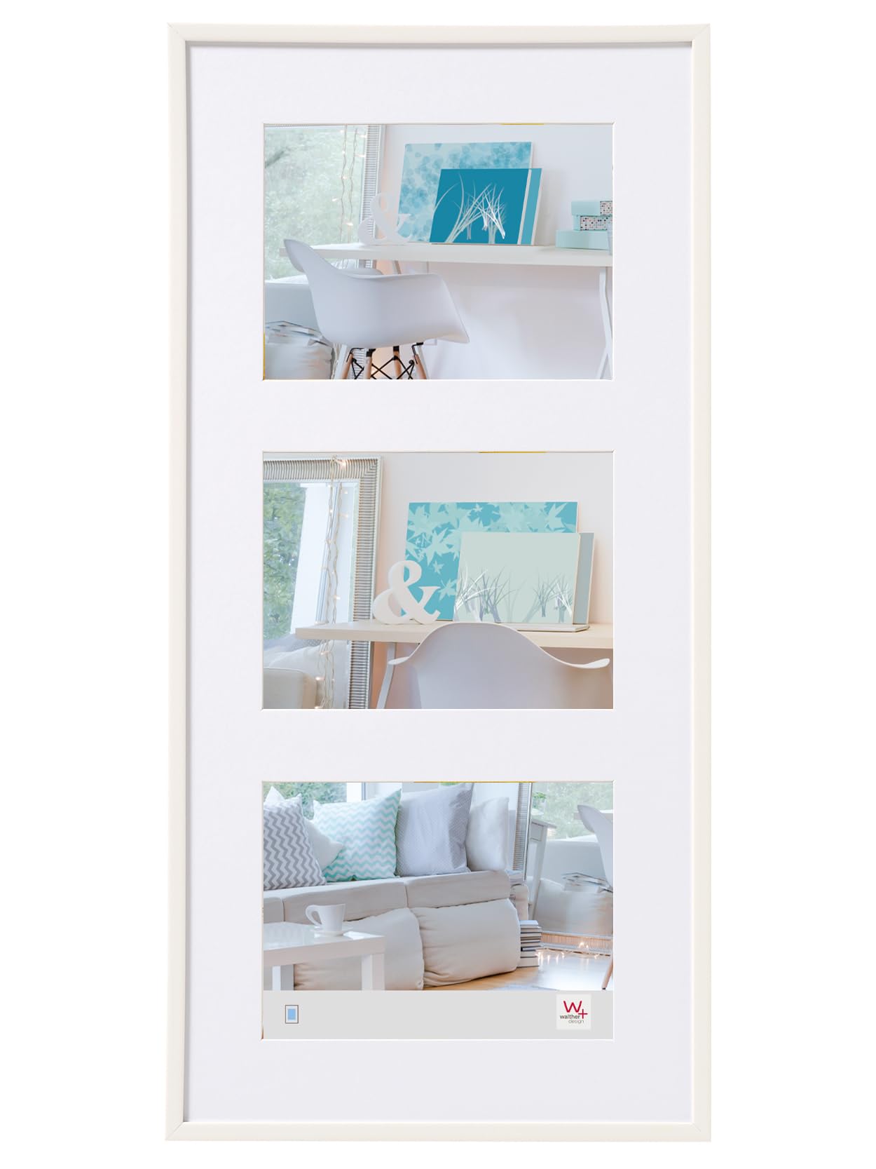 walther design Bilderrahmen weiss 3x 10x15 cm Galerie mit Passepartout, New Lifestyle Kunststoffrahmen KV315W