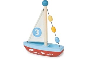 Mentari Toys - Wooden Sailing Boat - Solid Wood Play Boat with Colorful Beads and Fabric Sail - Pretend Play Toy for Toddlers - Inspire Creativity and Storytelling - Age 18m+